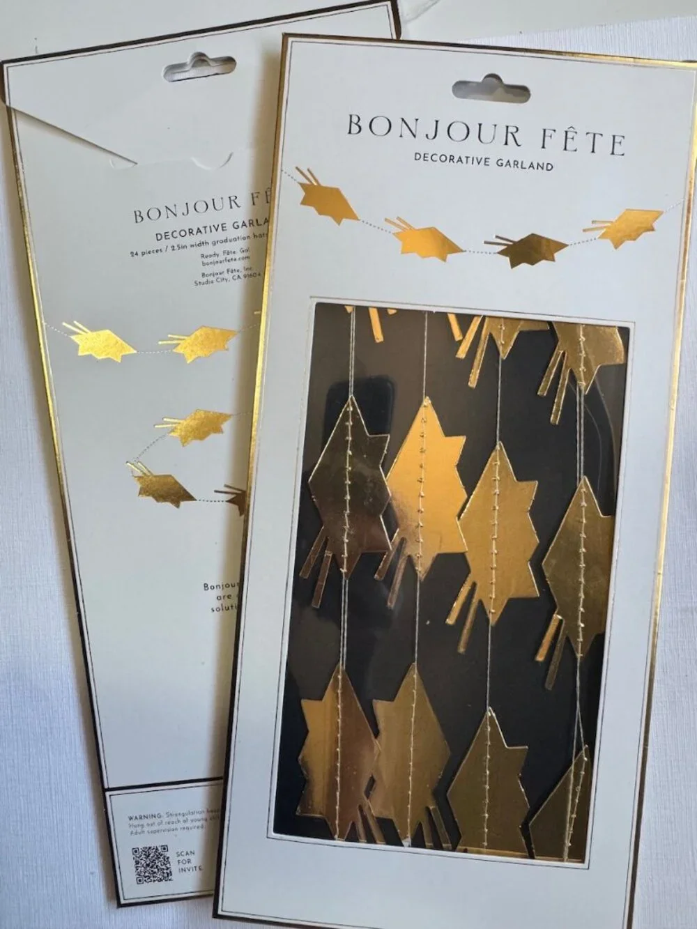 2 Bonjour Fête Gold Graduation Hat Garlands – New in Package